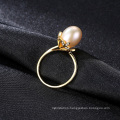 925 Sterling Silver Gold Plated Flower Freshwater Pearl Finger Rings